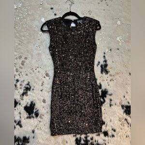 SKIRT & Stiletto Women's Black Glam High Neck Cut Out Back Sequin Mini Dress